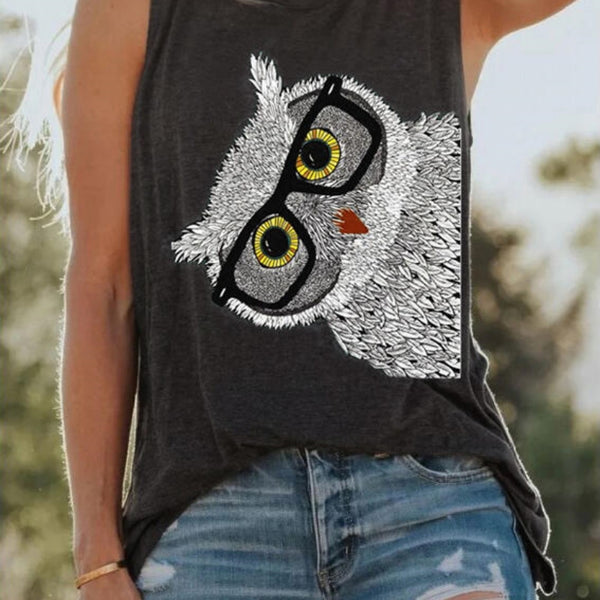 Owl Glasses Sleeveless Tank Top-Blouses & Shirts-Zishirts