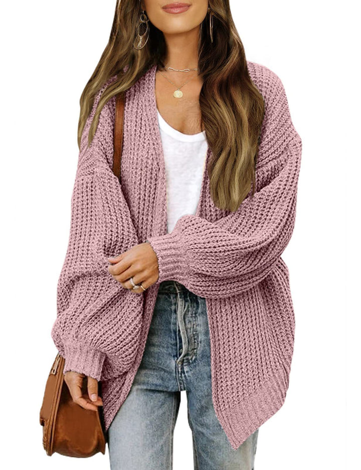 Fashion Lantern-sleeved Sweater With Pockets Casual Loose Solid Knit Cardigan Autumn Tops Womens Clothing-Jackets-Zishirts