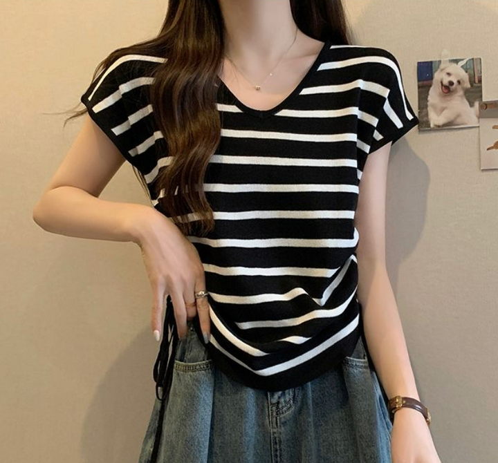 Summer Thin Striped Slim-fit All-matching Short Top For Women-Sweaters-Zishirts
