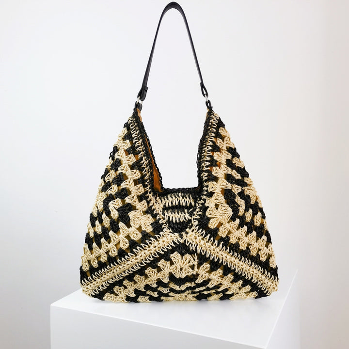 Women's Fashion Handmade Straw Woven Hollow Contrast Color Weave Shoulder Bag-Women's Bags-Zishirts