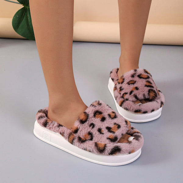 Fashion Winter Slipper Leopard Print Thick-soled Warm Fur Slippers Home Indoor And Wutdoor Shoes-Womens Footwear-Zishirts