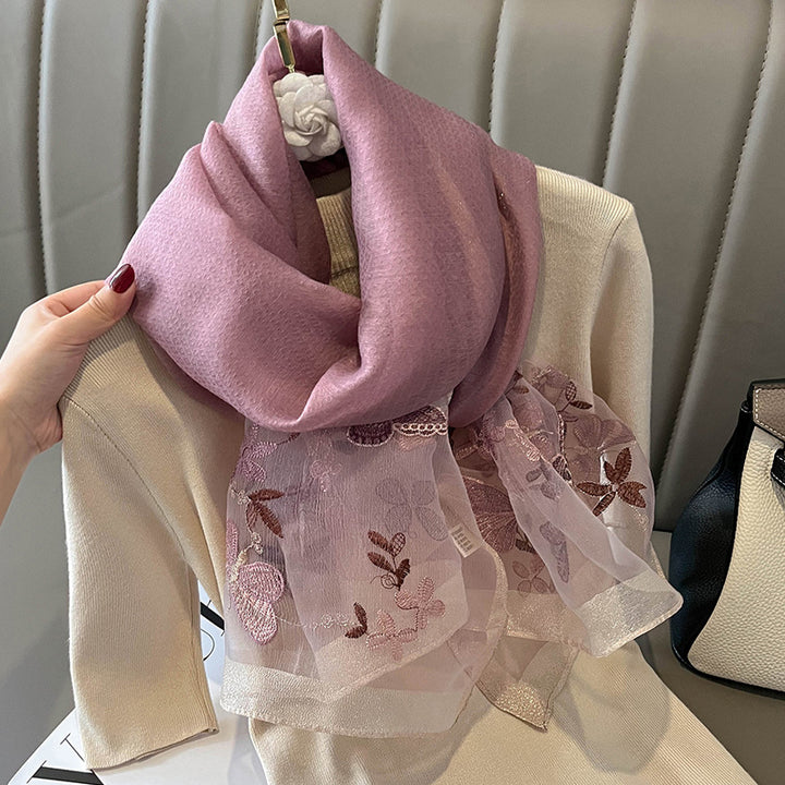 Fashion Embroidered Long Silk Wool Scarf For Women-Scarves & Wraps-Zishirts