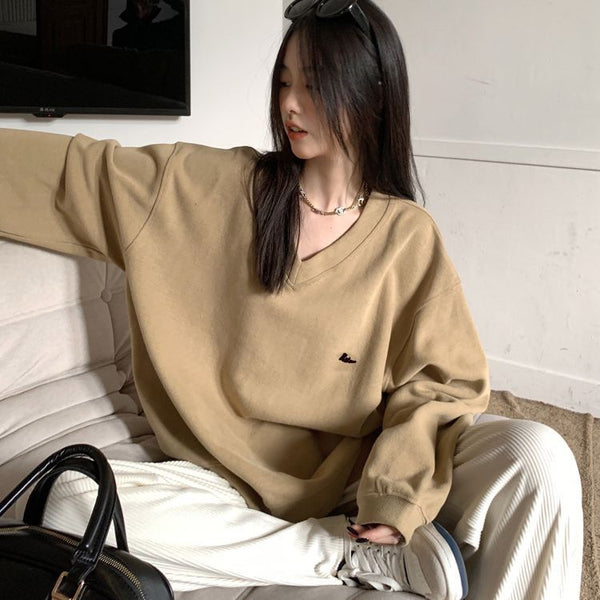 Women's Fashion Simple V-neck Loose-fitting Casual Pullover-Women's Outerwear 2023-Zishirts