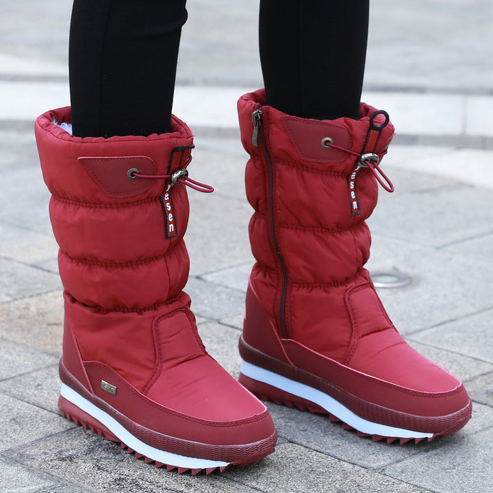 Winter New Plus Velvet Thick Cotton Shoes Thermal Middle Tube Waterproof Non-slip Boots-Womens Footwear-Zishirts