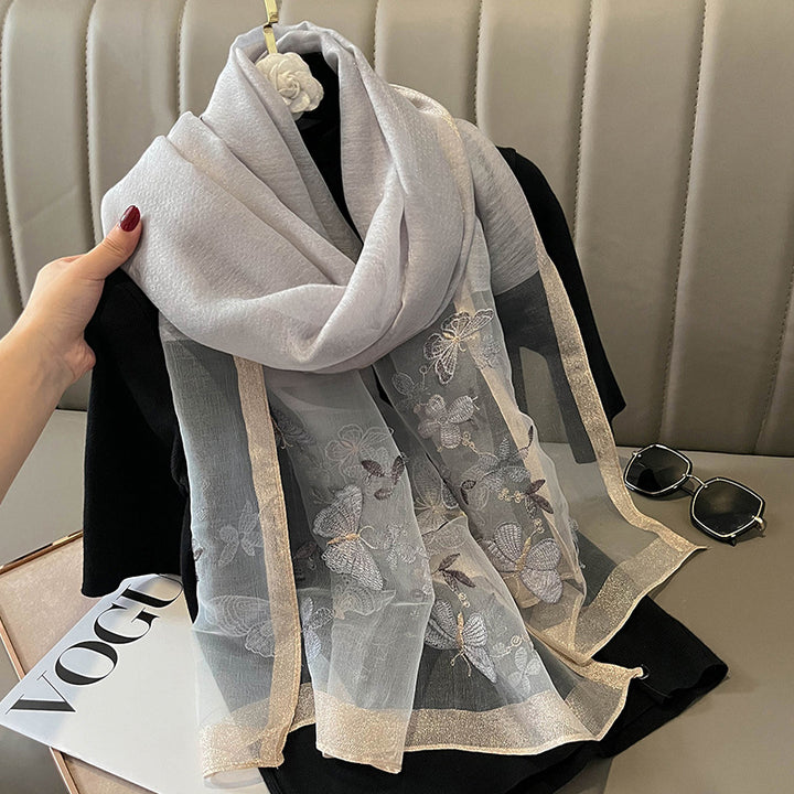 Fashion Embroidered Long Silk Wool Scarf For Women-Scarves & Wraps-Zishirts