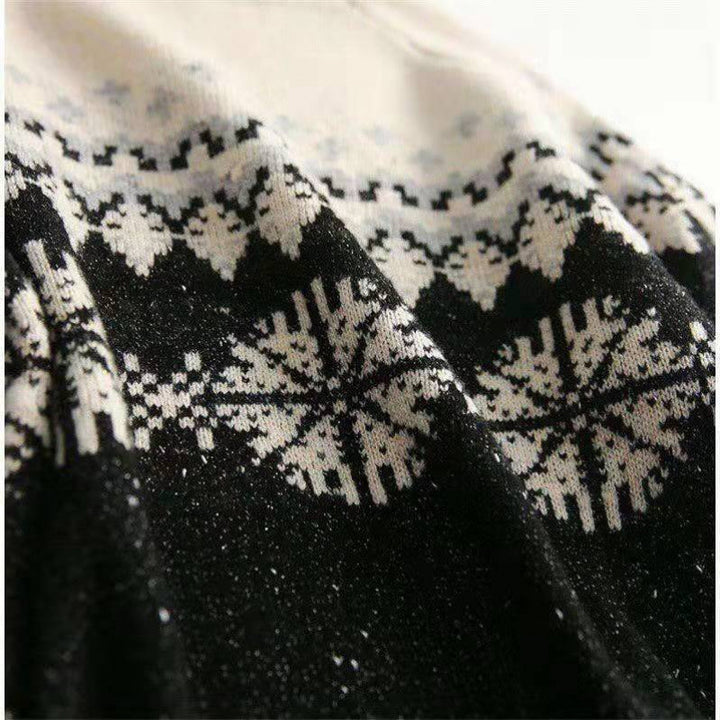 Autumn And Winter Spring New Half Turtleneck Knitted Snowflake Retro Loose Sweater-Jackets-Zishirts