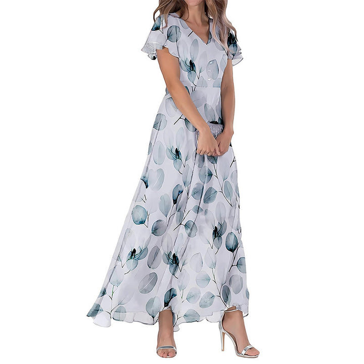 Women's Short Sleeve Printed Chiffon Dress-Lady Dresses-Zishirts