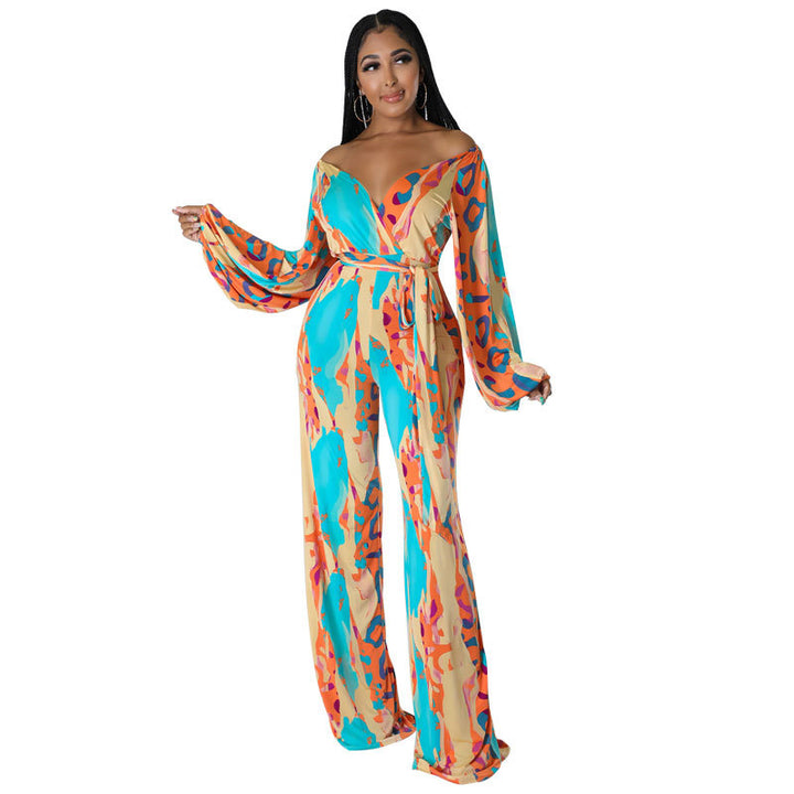 Casual Straight-leg Printing Romper Jumpsuit-Suits & Sets-Zishirts