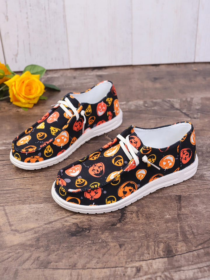 Halloween Pumpkin Print Ghost European And American Flat Canvas Casual Shoes-Womens Footwear-Zishirts