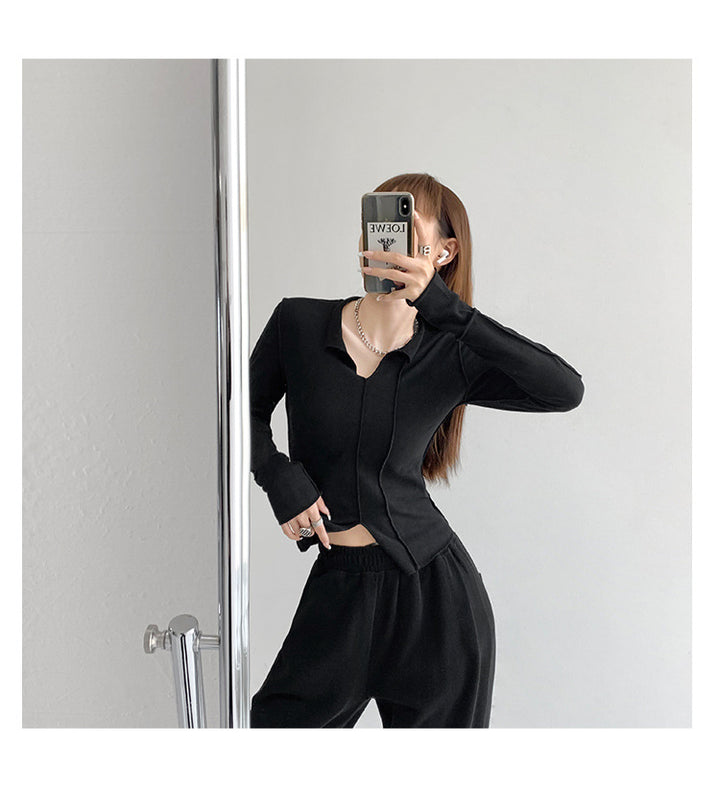 Women's Fashion Simple Solid Color Long Sleeve Bottoming Top-Blouses & Shirts-Zishirts