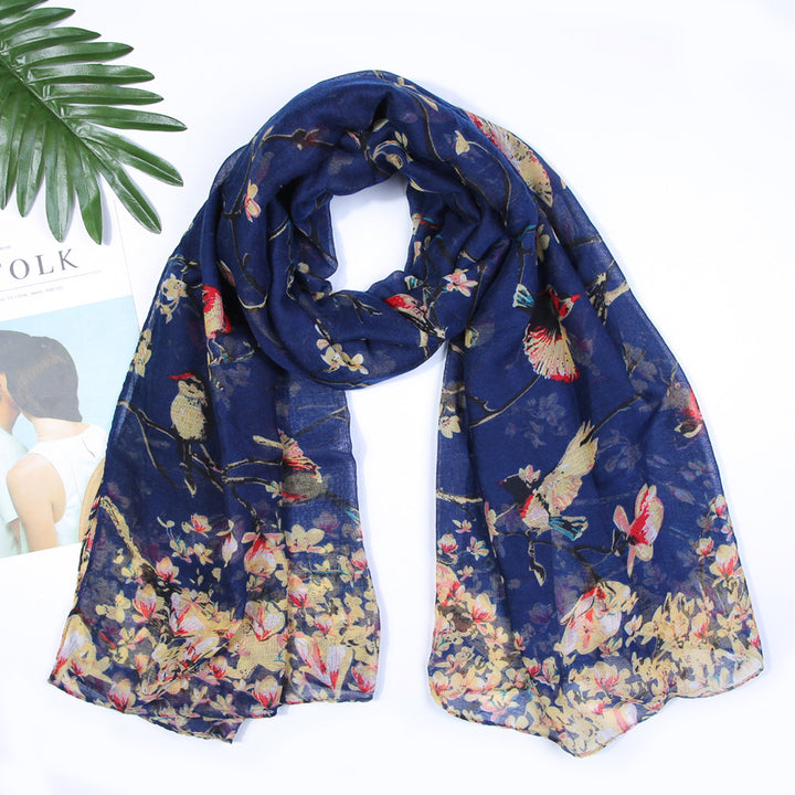 Yarn Branches Bird Magpie Print Paris Scarf-Scarves & Wraps-Zishirts