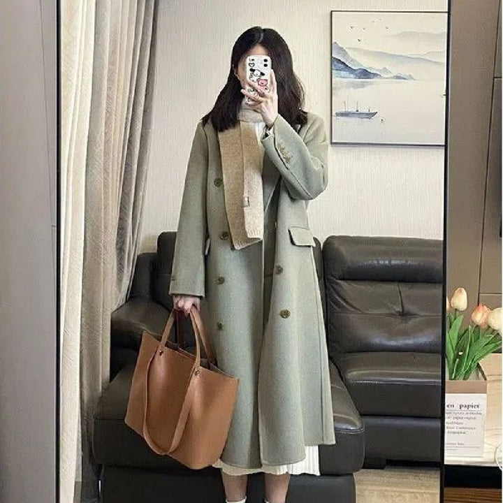 Socialite Style Matcha Green Woolen Coat For Women-Jackets-Zishirts