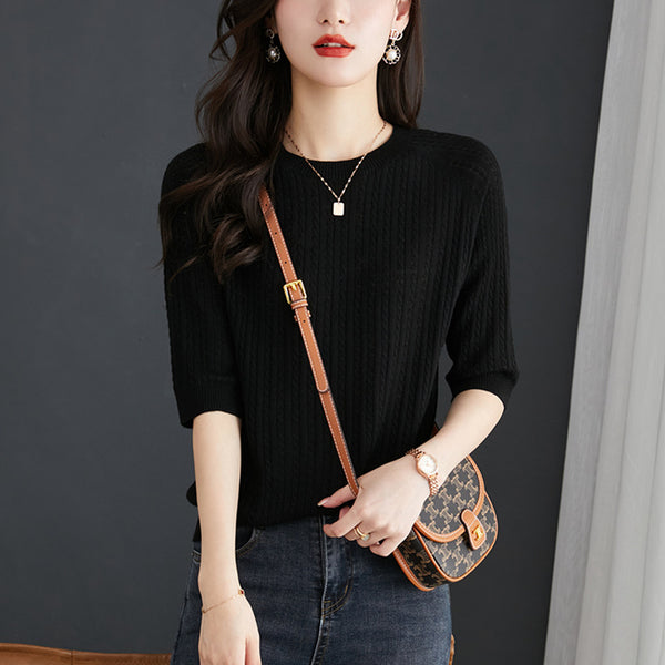 Loose Twist Shape Bottoming Shirt Sweater-Sweaters-Zishirts