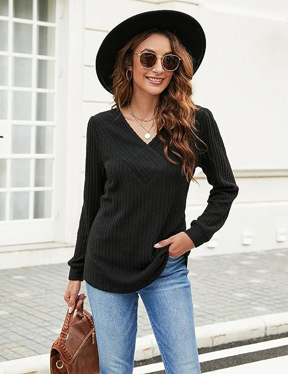 Women's Plus Size Long Sleeve V-neck Casual Top-Sweaters-Zishirts