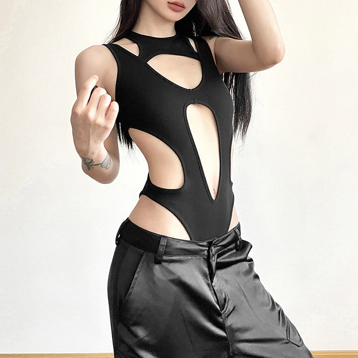 Women's New Solid Color Sexy Hot Girl Hollow Out Stitching Slim Fit Figure Flattering Jumpsuit-Women's Outerwear 2023-Zishirts