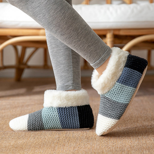 Women's Color-matching Knitted Plush Floor Socks Home Indoor Warm Non-slip Carpet Socks Winter Fashion-Womens Footwear-Zishirts