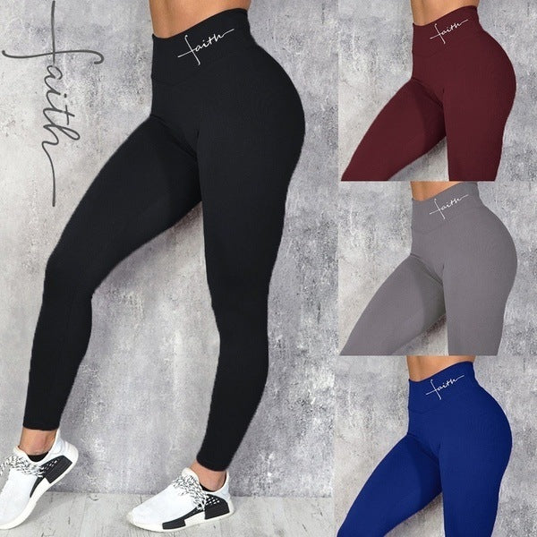 Waist Letter Printed Leggings Hip Lifting Stretch-Womens 2024 March-Zishirts