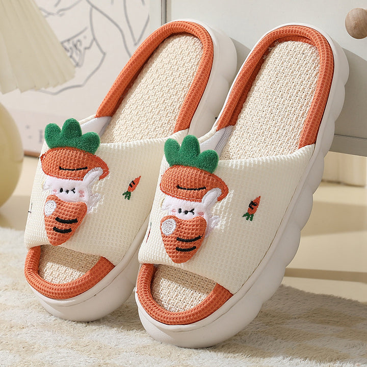 Cute Carrot Rabbit Shoes Linen Slippers Men And Women Couples Indoor Non-slip Thick Bottom House Shoes-Womens Footwear-Zishirts