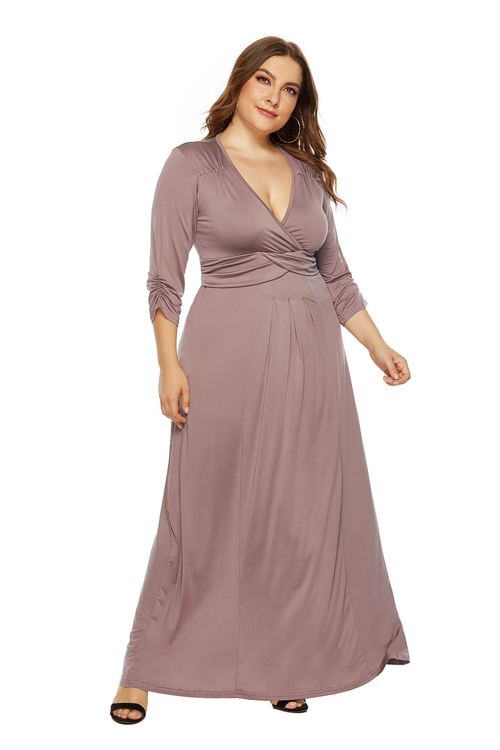 European And American Elegant Deep V-neck Swing Long Dress For Women-Lady Dresses-Zishirts