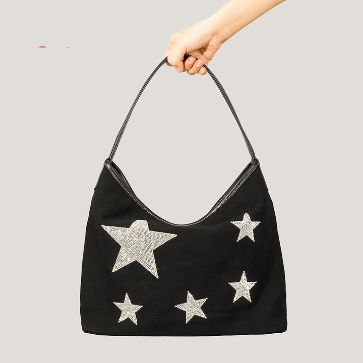 Retro Five-pointed Star Rhinestone Tote Bag For Women-Women's Bags-Zishirts