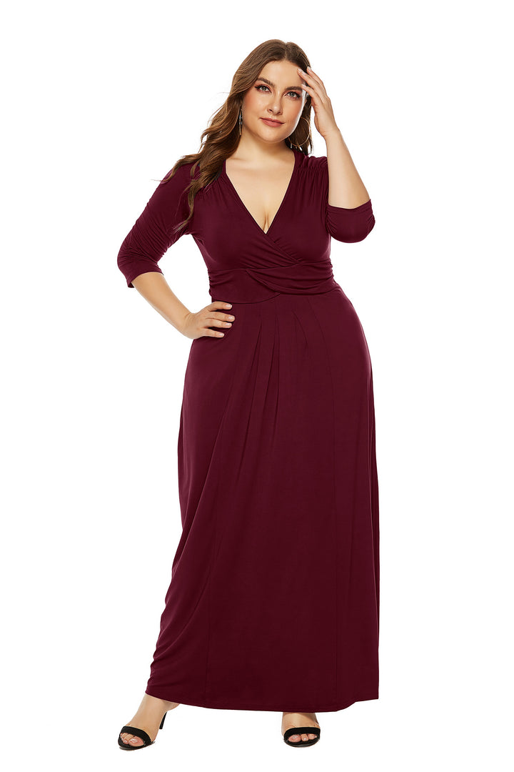 European And American Elegant Deep V-neck Swing Long Dress For Women-Lady Dresses-Zishirts