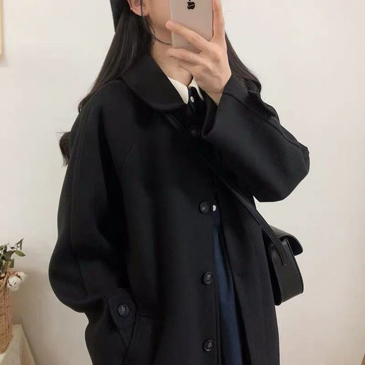 Korean Style High-grade Thickened Black Woolen Coat-Women's Outerwear 2023-Zishirts