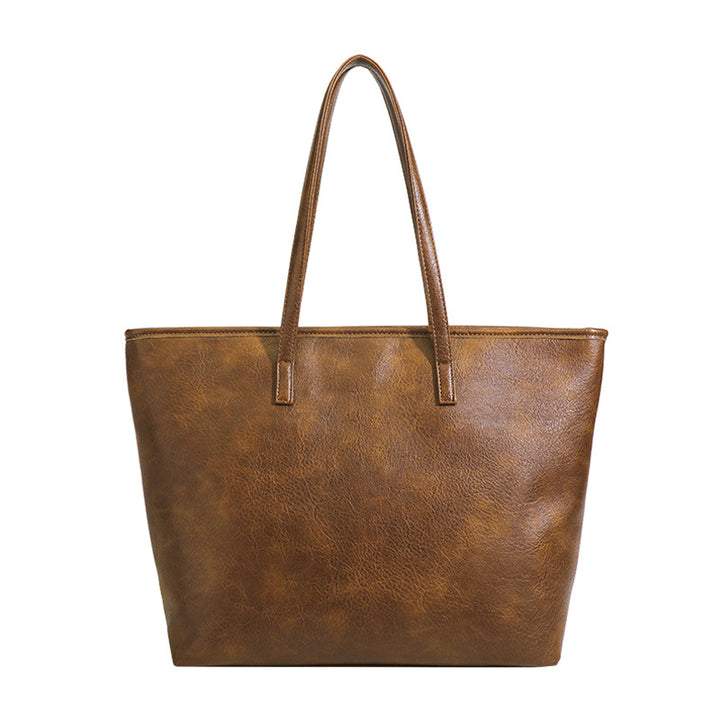 New Large-capacity Retro Tote Simple Commute Women's Handbag Shoulder Solid Color Storage Bag-Women's Bags-Zishirts