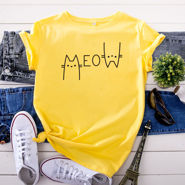 Creative Casual Cat Letter Cotton Short-sleeved T-shirt Women's Clothing