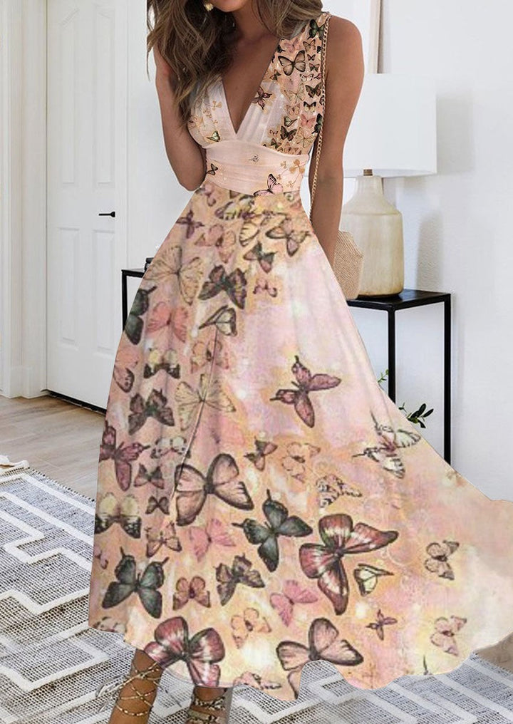 2023 Summer New V-neck Fashion Digital Printing Maxi Dress-Womens 2024 March-Zishirts