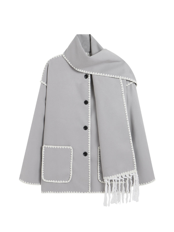 Women's Woolen Coat Thick Loose With Scarf-Jackets-Zishirts