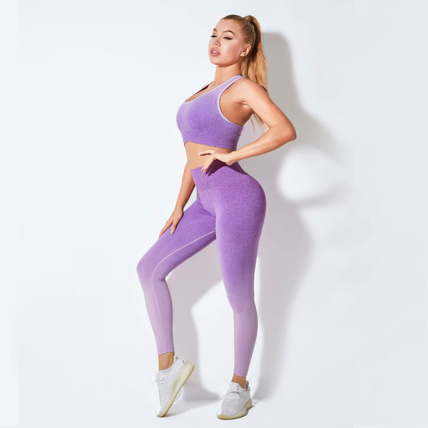 Yoga Fitness Hanging Dyed Gradient Bra Trousers Suit-Suits & Sets-Zishirts