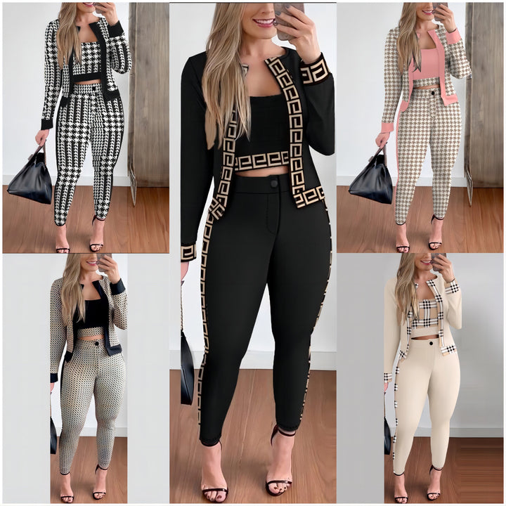 Street Hipster Women's Vest Cardigan Leggings Three-piece Suit-Women's Outerwear 2023-Zishirts