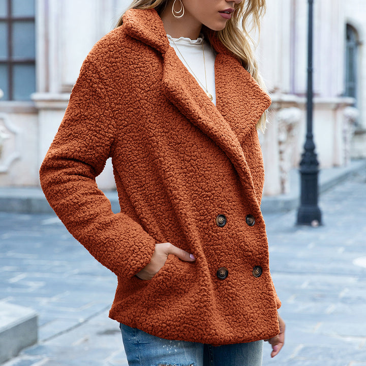 Button Lapel Jacket Winter Loose Fluffy Cardigan Sweater Coat Women-Jackets-Zishirts