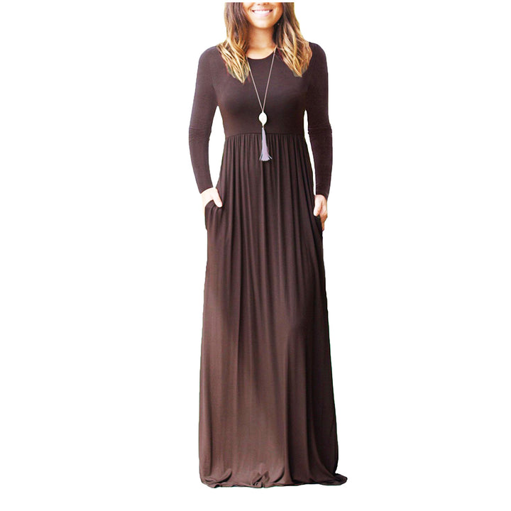 Women's Fashion Casual Long Sleeve Elastic Waist Dress-Lady Dresses-Zishirts