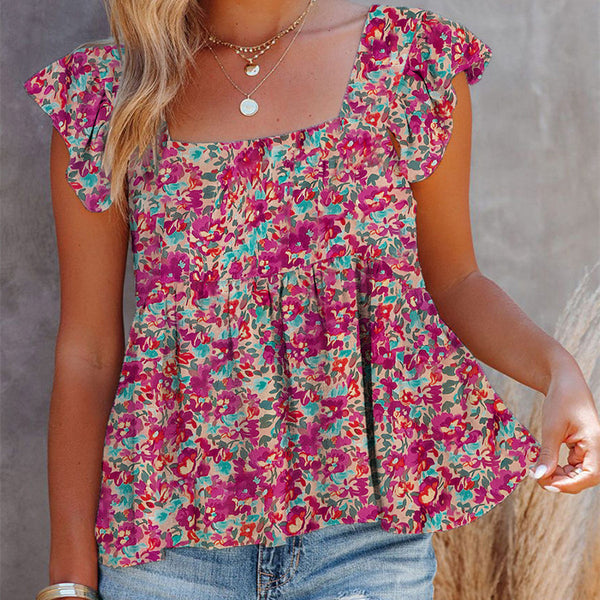 Women's Summer Pullover Vest Casual Floral Print Sleeveless Top-Blouses & Shirts-Zishirts