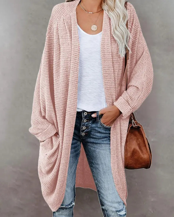 Lapel Solid Color Long Knit Cardigan Pocket Long Sleeve Jacket-Jackets-Zishirts