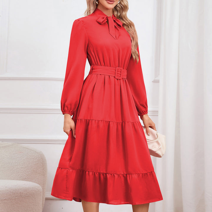 Women's Slim-fit Elegant Tied Cake A- Line Dress-Women's Outerwear 2023-Zishirts