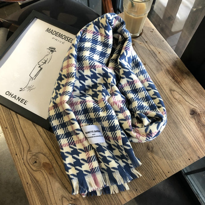 Thousand-bird Check Long Knit Scarf-Scarves & Wraps-Zishirts