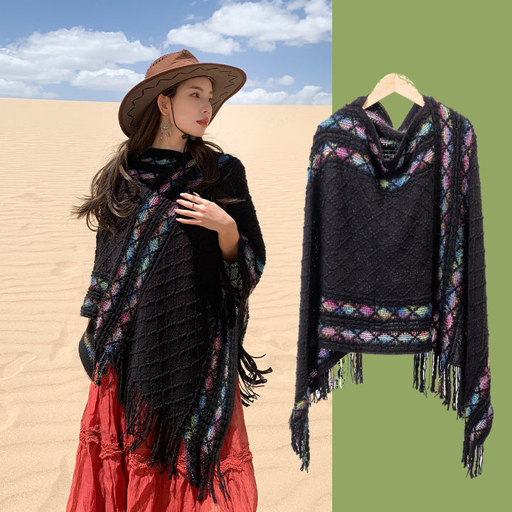 Autumn And Winter New Ethnic Style Shawl Travel Tassel Cloak-Scarves & Wraps-Zishirts