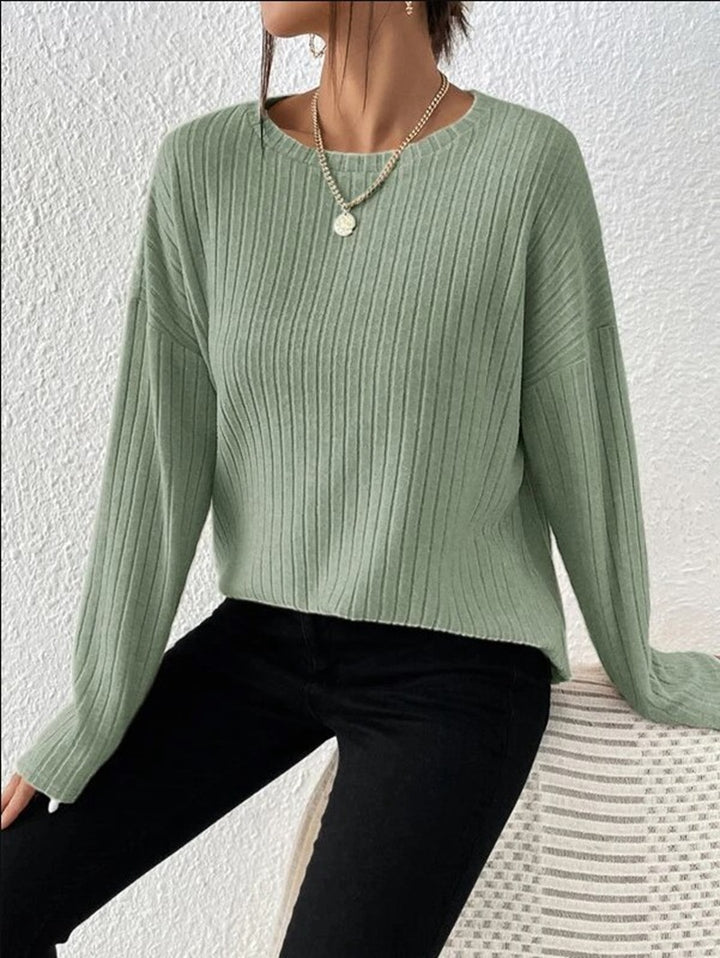 Casual Loose Solid Color Round Neck Sweater-Sweaters-Zishirts