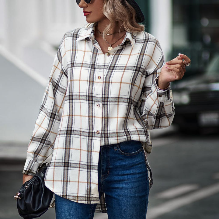 Women's New Casual Loose Boyfriend Plaid Shirt-Blouses & Shirts-Zishirts