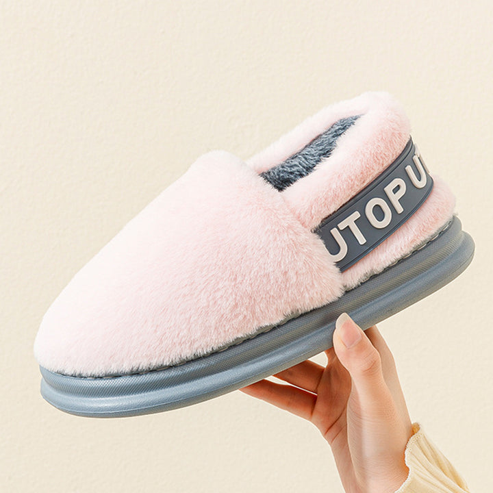 Winter Letter Cotton Shoes With Heel Garden Outdoor Indoor Floor Home Slippers Thick-soled Plush Slippers Women Men Couple-Womens Footwear-Zishirts