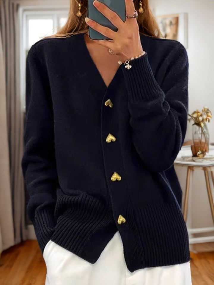 Autumn And Winter New Solid Color Long Sleeve V-neck Knitted Cardigan-Sweaters-Zishirts