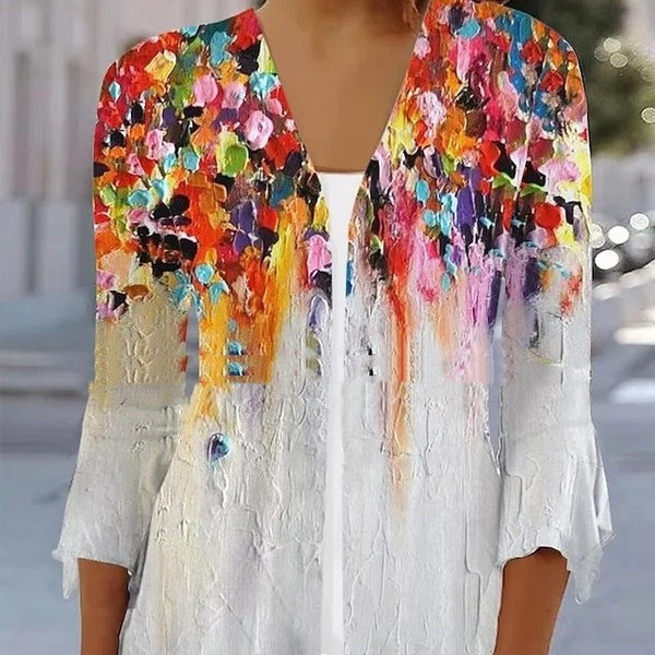 Women's Cardigan Printed T-shirt-Blouses & Shirts-Zishirts