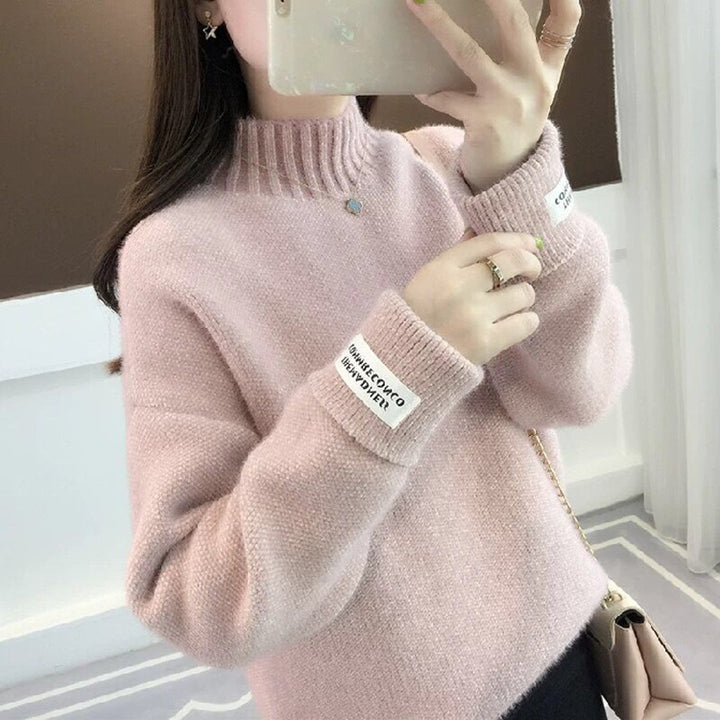 Mock Neck Sweater Women's Knitted Bottoming Shirt-Sweaters-Zishirts