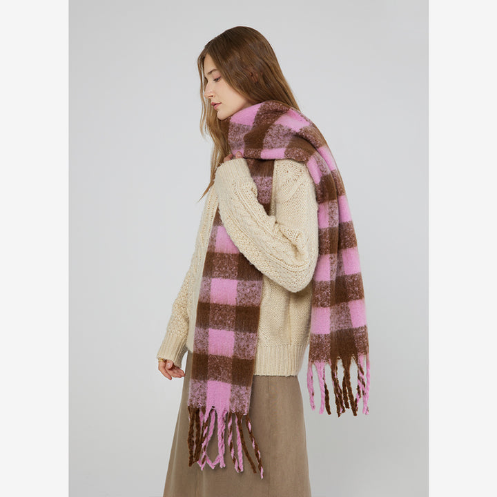 Chessboard Checked Soft Waxy Mohair Scarf-Scarves & Wraps-Zishirts