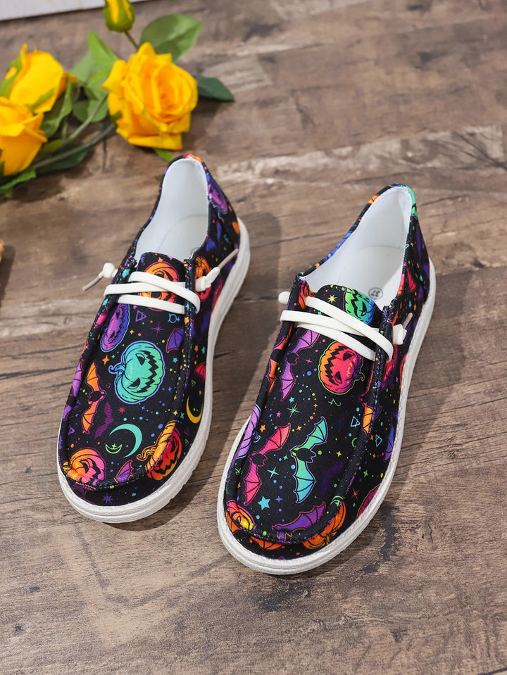 Halloween Pumpkin Print Ghost European And American Flat Canvas Casual Shoes-Womens Footwear-Zishirts