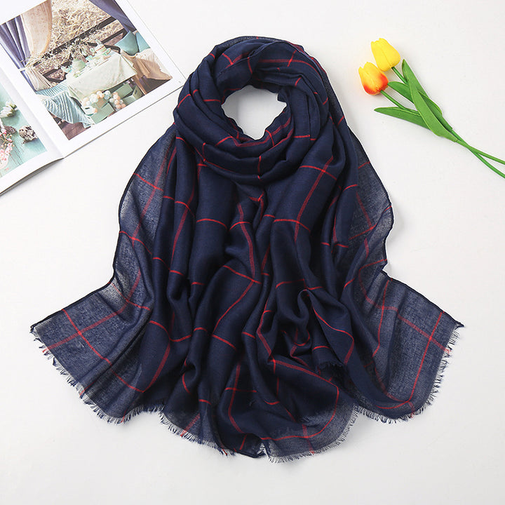 Checked Striped Cotton Linen Scarf-Scarves & Wraps-Zishirts