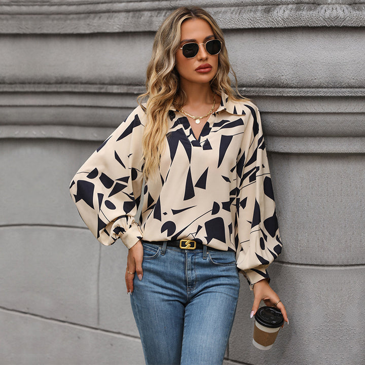 Women's Long-sleeved Printed Shirt-Blouses & Shirts-Zishirts