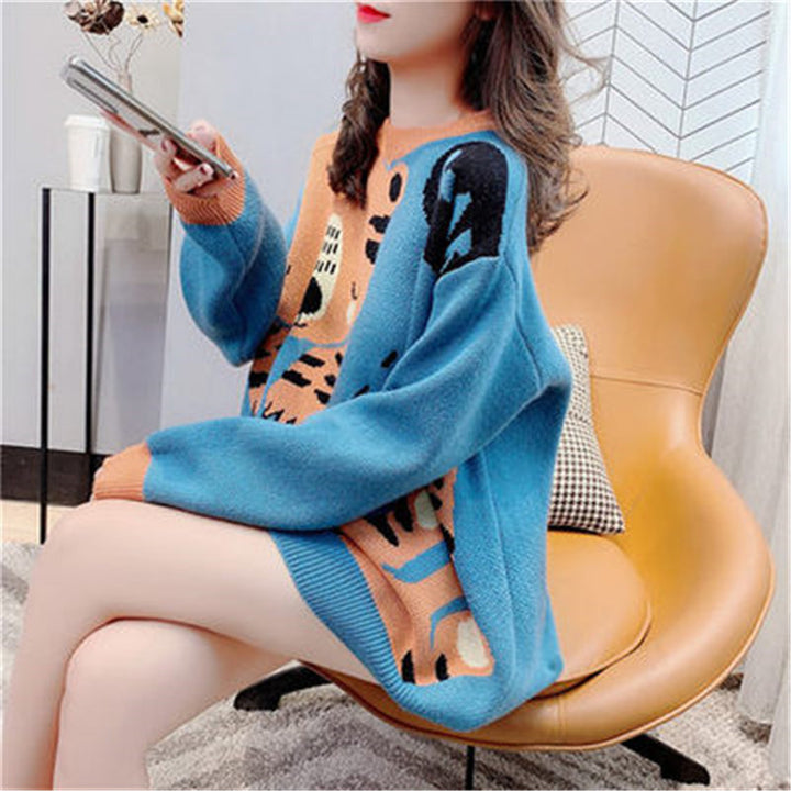 Cashmere Sweater College Style Korean Style Loose And Lazy Style Round Neck Top-Sweaters-Zishirts